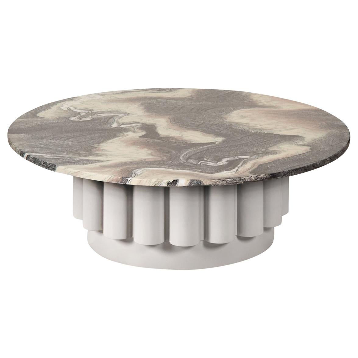 Round Ravine Marble-Top Coffee Table with Fluted Base For Sale
