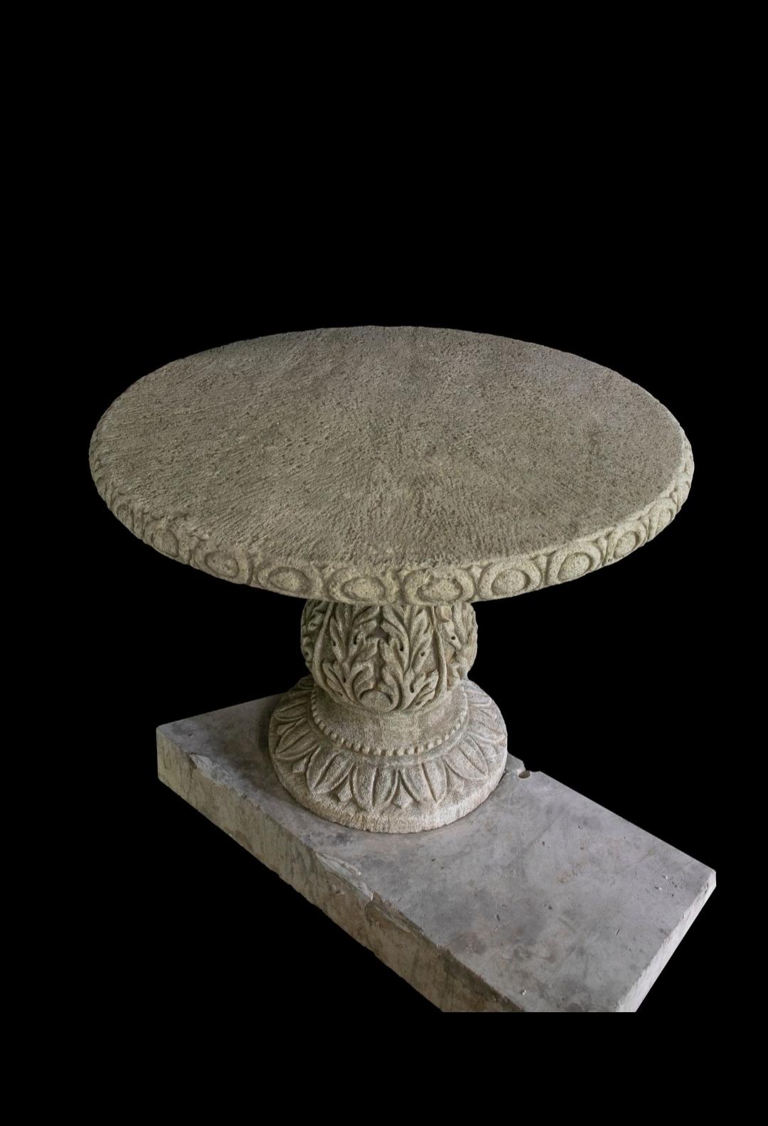 This lovely round table is one of 7 limestone tables that were reclaimed from a 1930's private Italian Villa prior to rennovating. We love the texture, color and distressed patina on this naturally aged beauty. No breaks or cracks are present as