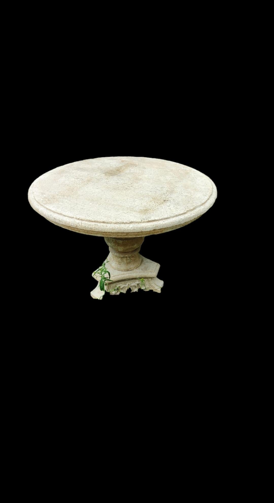 Rustic Round Reclaimed Antique Old Stone Table - Limestone