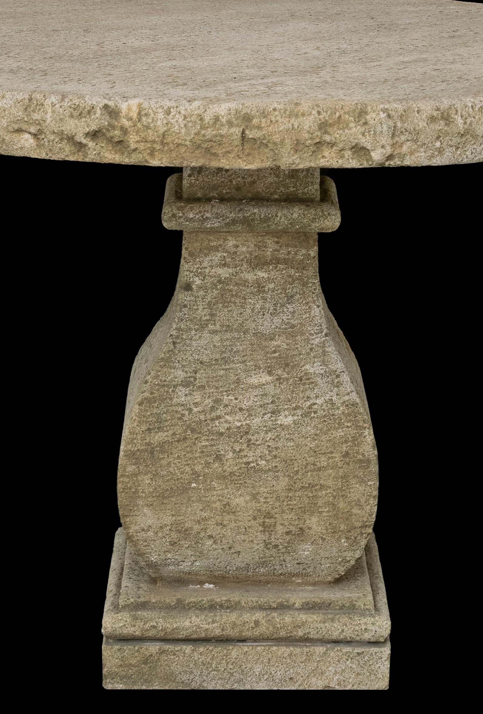 Italian Round Reclaimed Antique Old Stone Table - Limestone