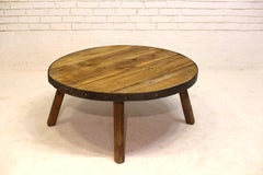 Round Reclaimed Coffee Table in Antique Oak with Wagon Wheel, Hungary