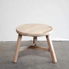 Round Reclaimed Elm Wood Side Accent Table