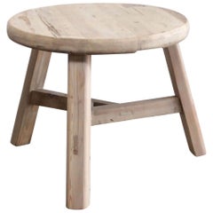 Round Reclaimed Elm Wood Side Accent Table
