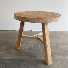 Round Reclaimed Elm Wood Side Table