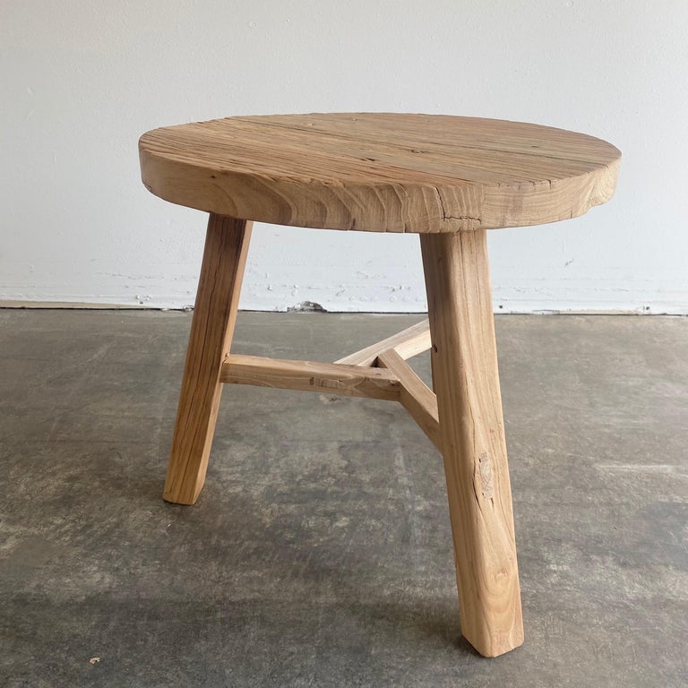 Round Reclaimed Elm Wood Side Table at 1stDibs