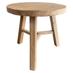 Round Reclaimed Elm Wood Side Table