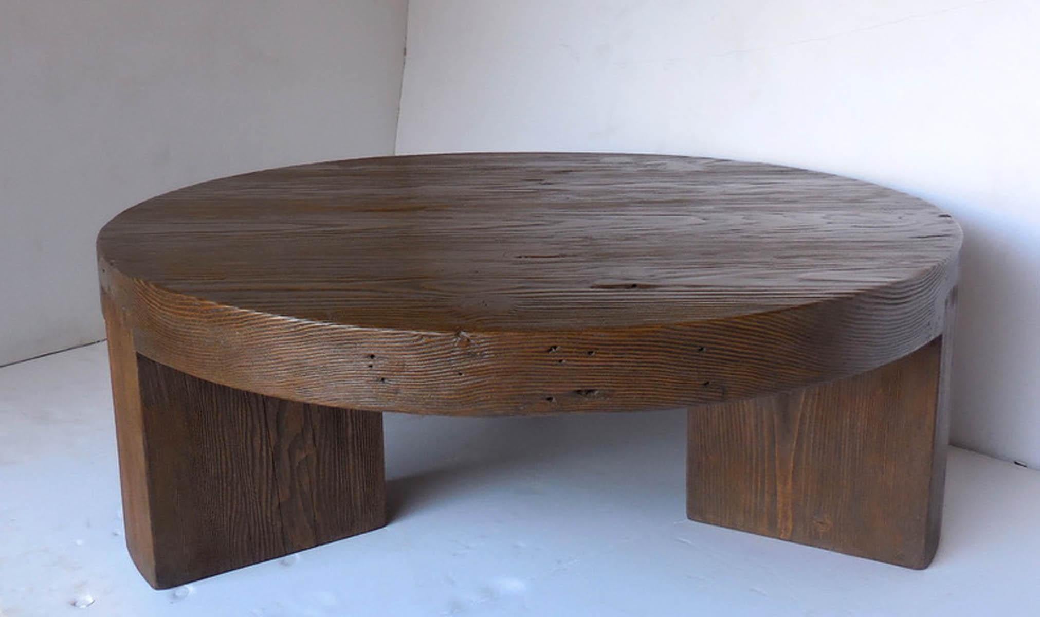 Custom Douglas fir coffee table with 3.5 inch thick top and three chunky legs.  Please see photos for finish options. 

Made in Los Angeles by Dos Gallos Studio. CUSTOM PRICES ARE SUBJECT TO CHANGE. PLEASE INQUIRE BEFORE ORDERING. ALL CUSTOM ORDERS