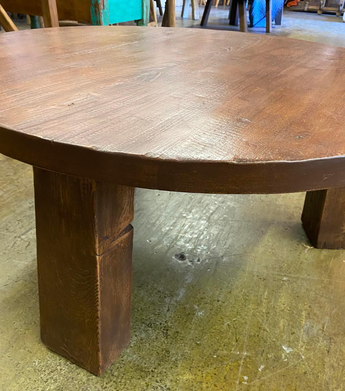 Rustic Round Reclaimed Wood Coffee Table With Three Legs