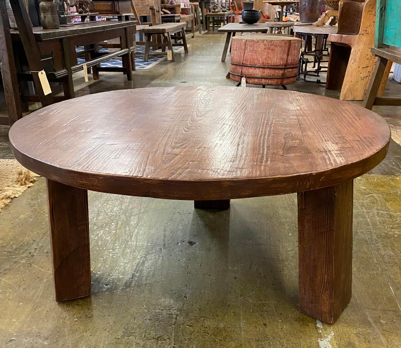Contemporary Round Reclaimed Wood Coffee Table With Three Legs