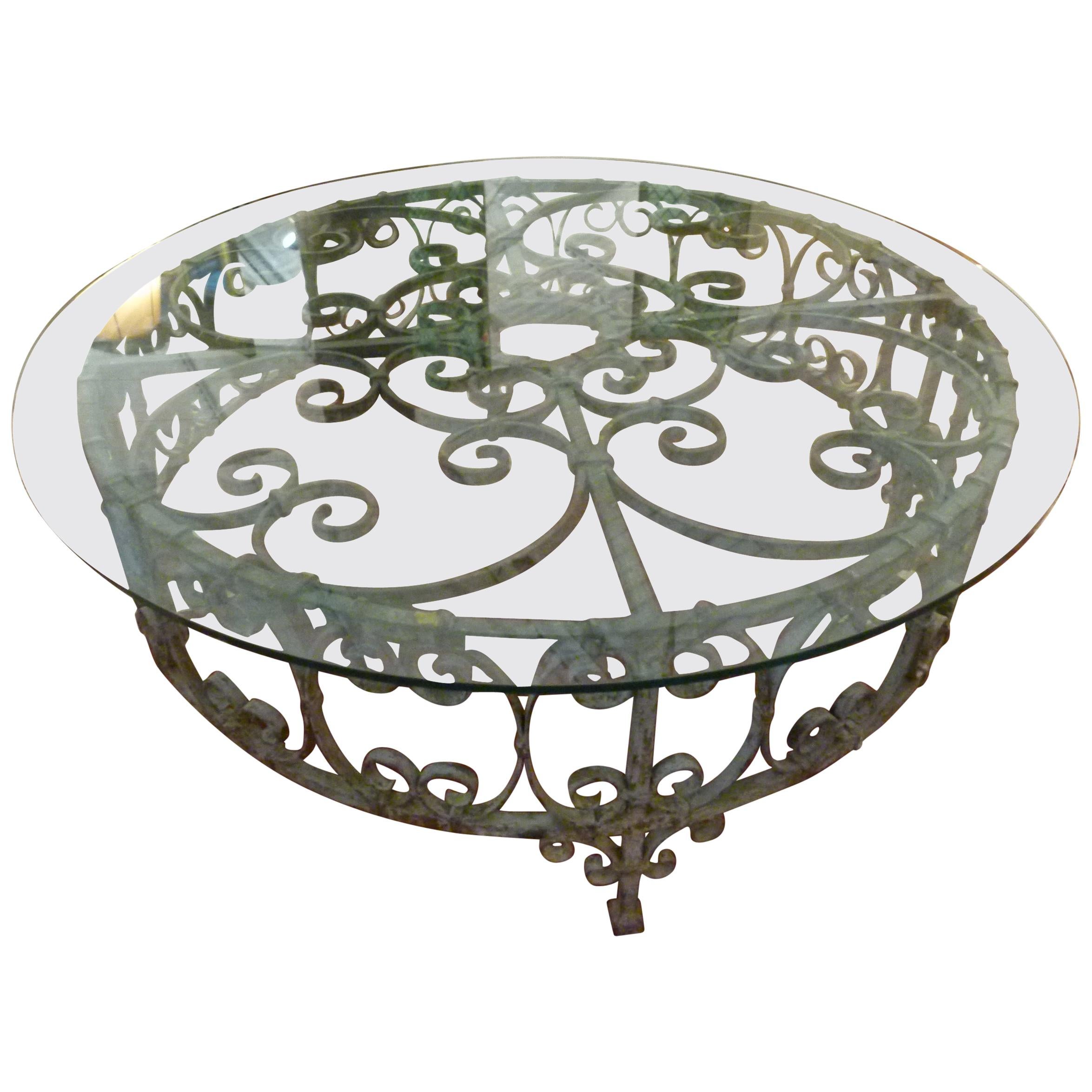 Coffee Table Round Wrought Iron Leaves 