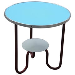 Round Red Blue Bauhaus Coffee Table by Marcel Breuer Attributed 1950s France
