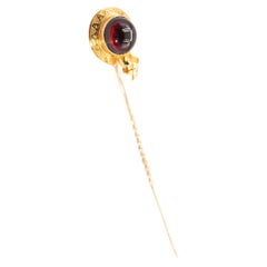 Round Red Garnet Cabochon 20 Carat Gold Vintage Coat Pin or Hat Pin