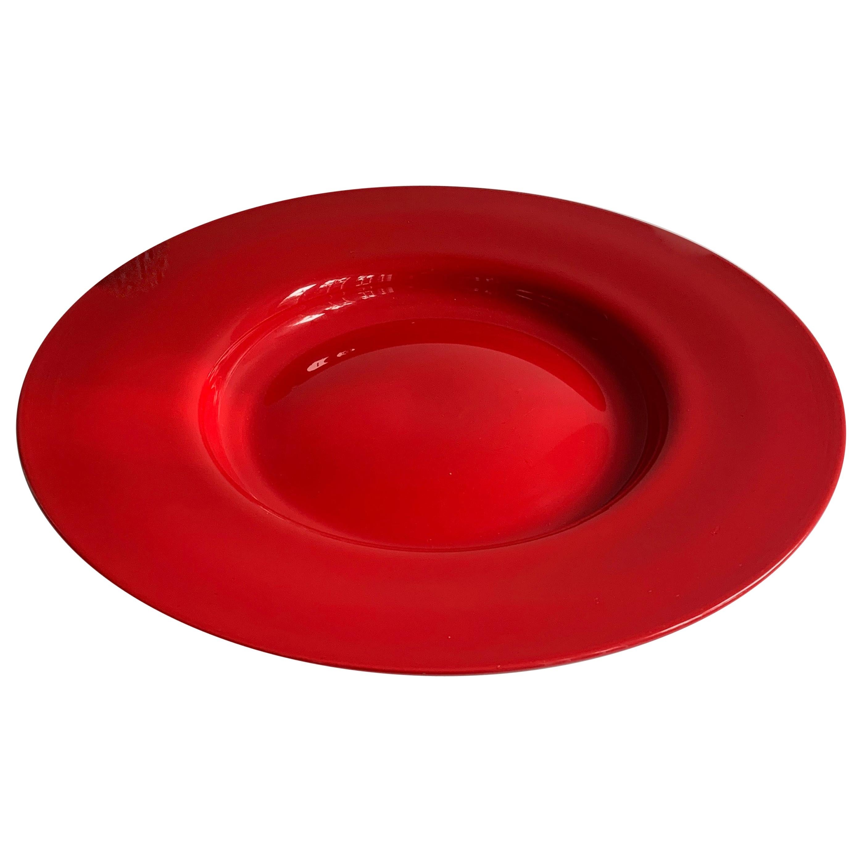 Round Red Italian Murano Glass Platter Plate