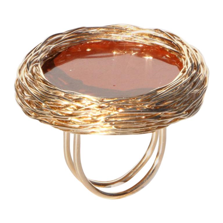 Round red Jaspis Stone 14 kt Yellow Gold Filled Cocktail & Statement Ring  For Sale 5