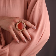 Round red Jaspis Stone 14 kt Yellow Gold Filled Cocktail & Statement Ring