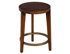 Round Red Oak and Brass Drinks Table by Ellen Degeneres Fife Table