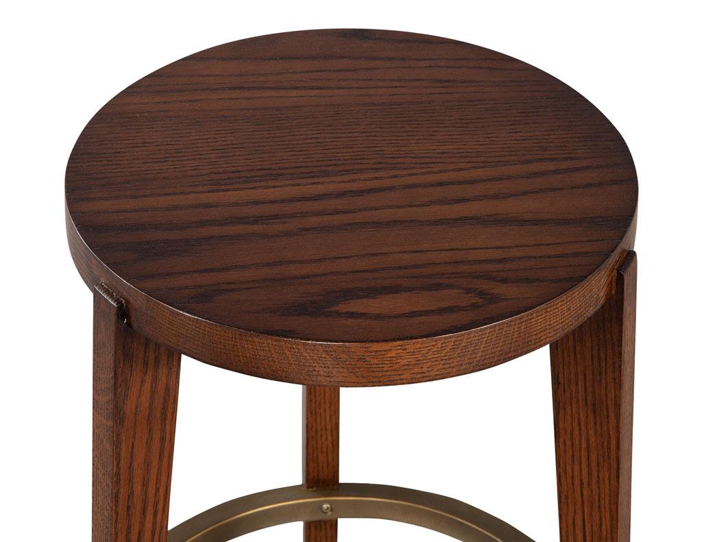 Mid-Century Modern Round Red Oak and Brass Drinks Table by Ellen Degeneres Fife Table For Sale