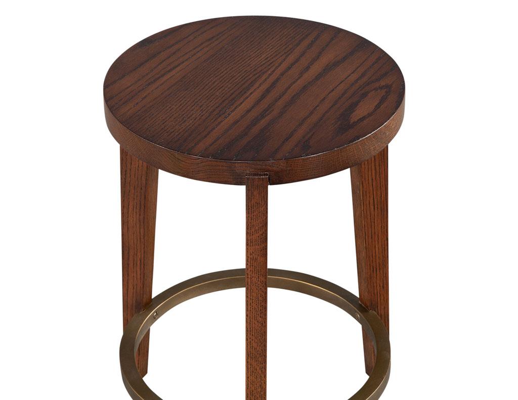 American Round Red Oak and Brass Drinks Table by Ellen Degeneres Fife Table For Sale