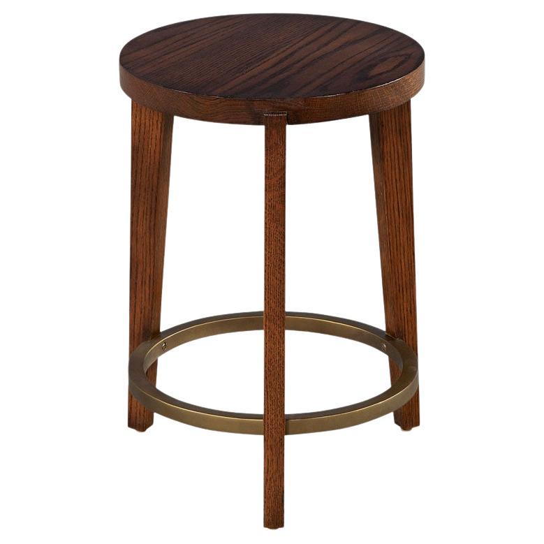 Round Red Oak and Brass Drinks Table by Ellen Degeneres Fife Table