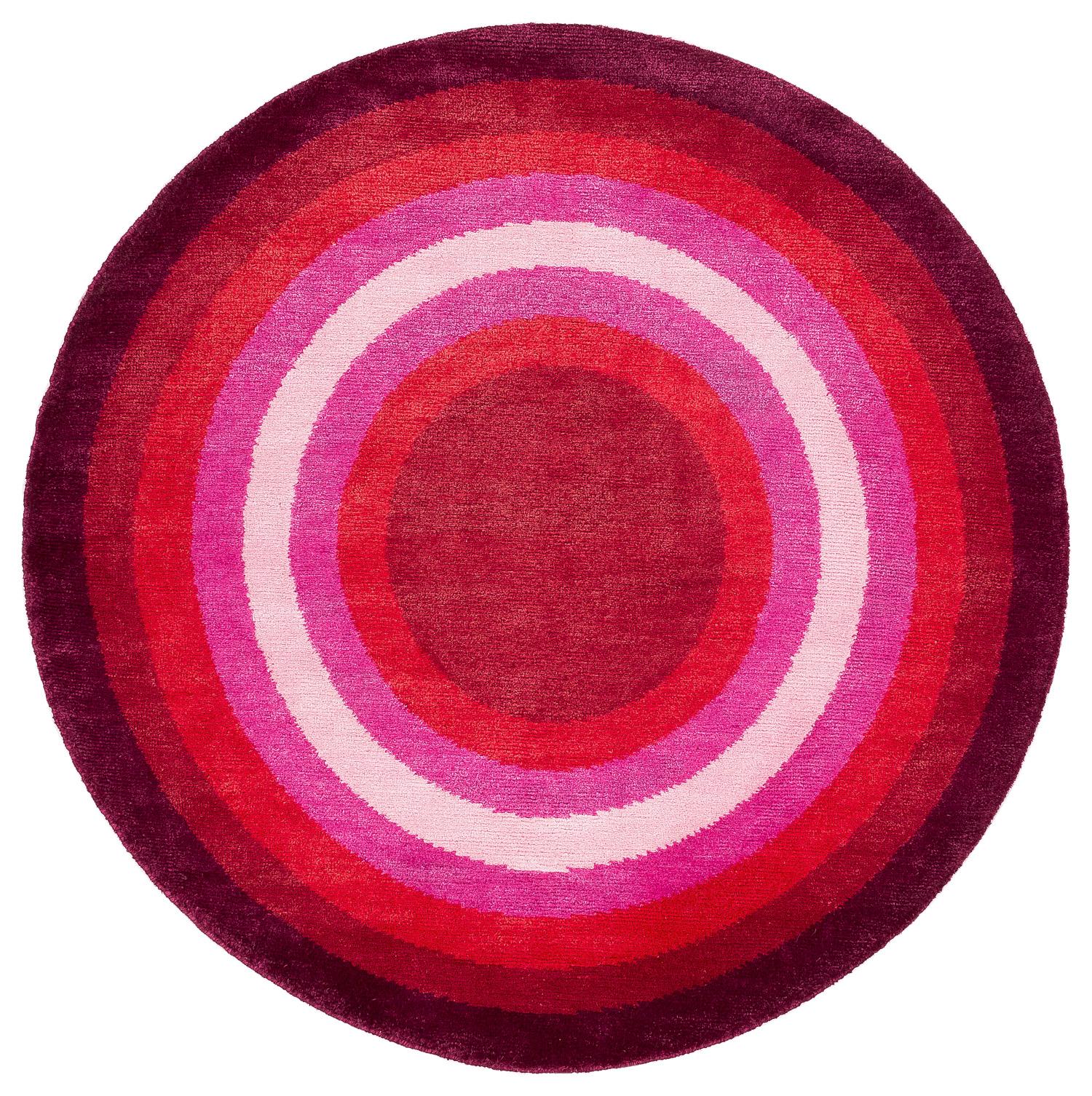 Tappeto rotondo rosso rosa pop in seta e lana Brad Bullseye di Joseph Carini in vendita 3