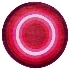 Round Red Pink Pop Silk and Wool Accessory Rug Brad Bullseye by Joseph Carini