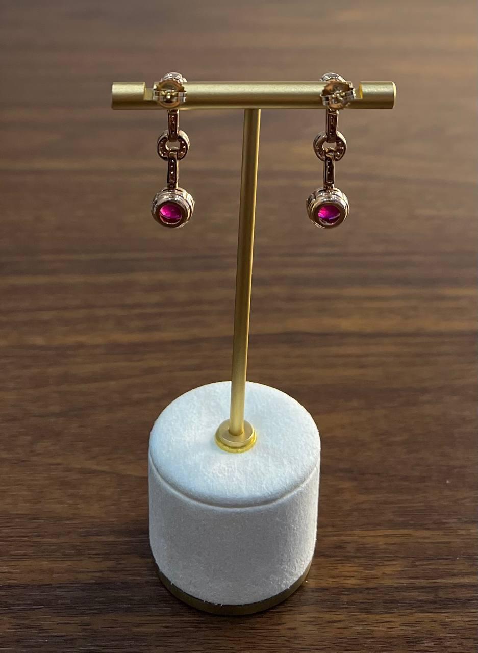 Orecchini a goccia tondi in oro rosa 14K con diamante rosso e rubino in vendita 6
