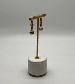 Orecchini a goccia tondi in oro rosa 14K con diamante rosso e rubino