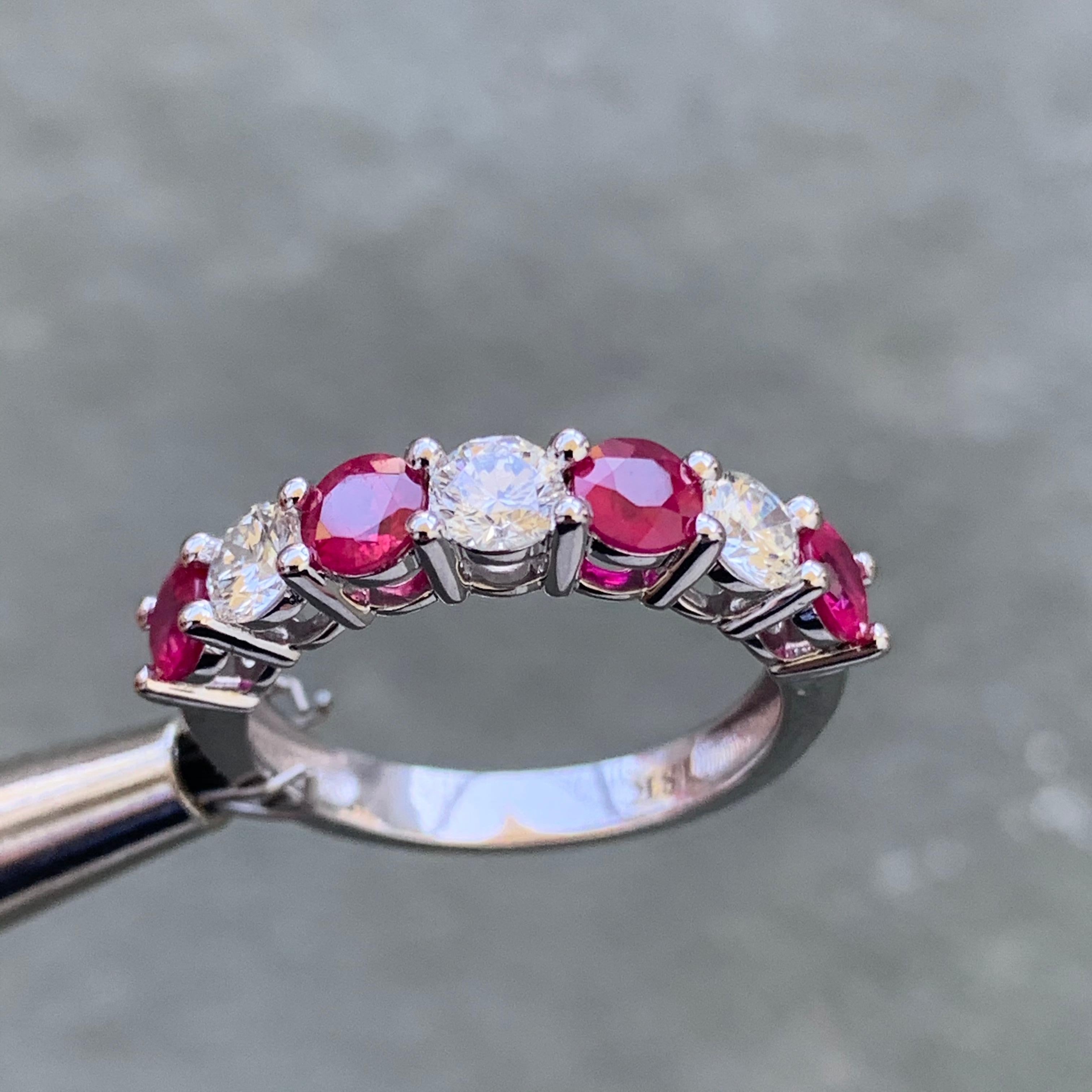 Round Red Ruby and Diamond Half Eternity Band 14 Karat White Gold In New Condition For Sale In West Hollywood, CA