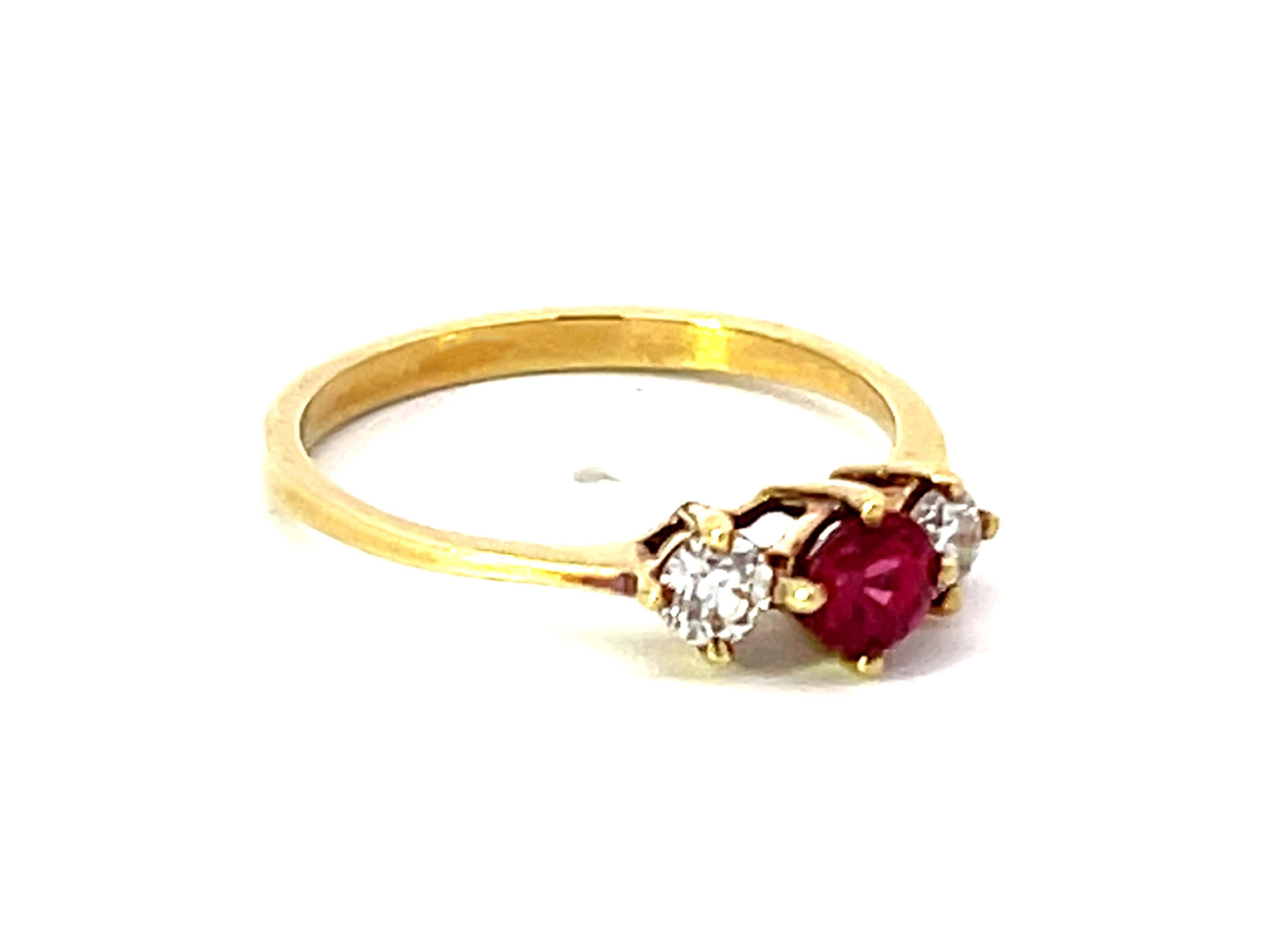 Modern Round Red Ruby and Diamond Ring 14k Yellow Gold For Sale