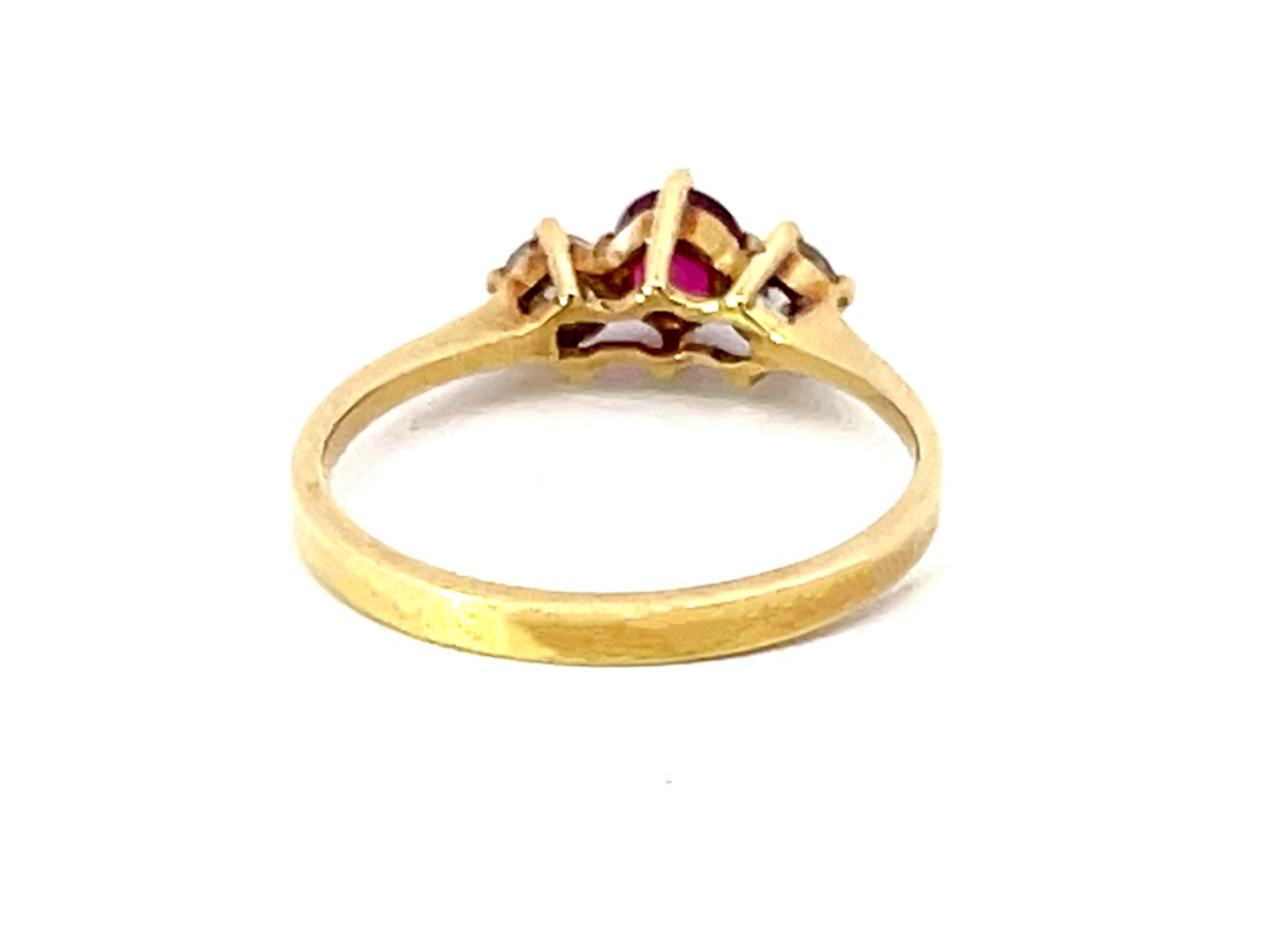 Round Red Ruby and Diamond Ring 14k Yellow Gold For Sale 1