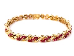 Rotes Rubin-Gold-Gliederarmband aus 14k Gelbgold