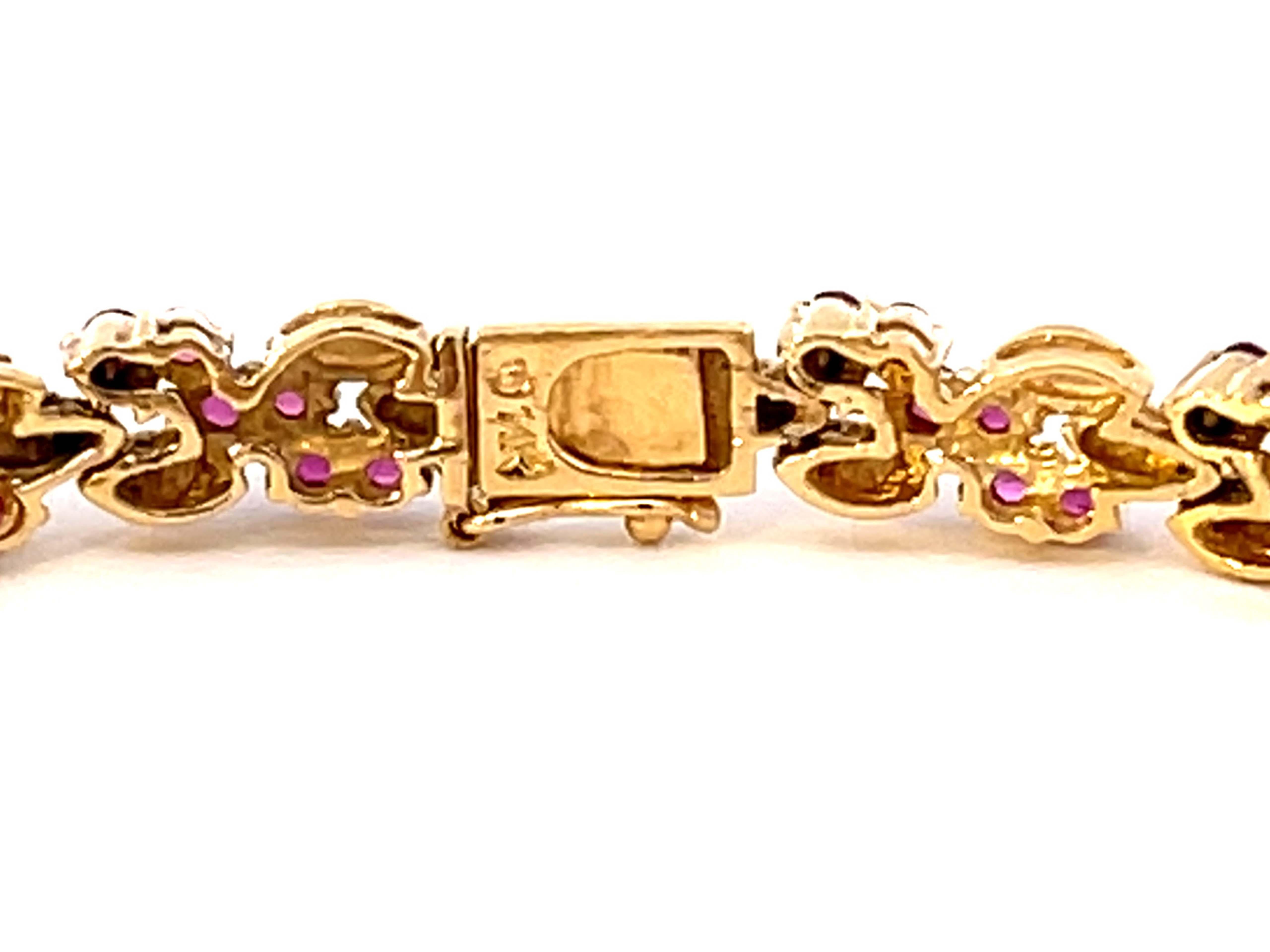 Round Cut Round Red Ruby Gold Link Bracelet in 14k Yellow Gold For Sale