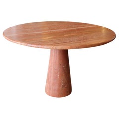 Round Red Travertine Center Table, Italy 1980's