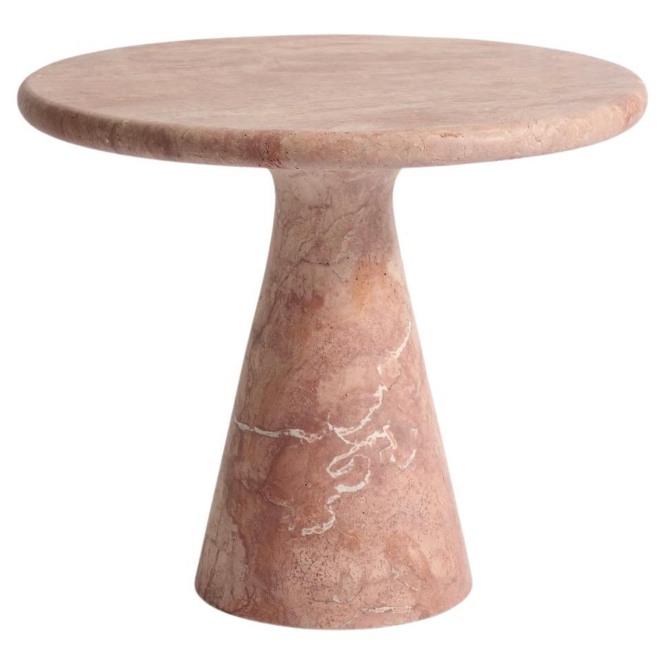 Round Red Travertine Side Table, in the Style of 1970 Angelo Mangiarotti