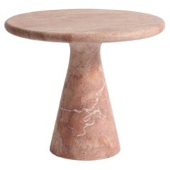 Mesa auxiliar redonda de travertino rojo, estilo Angelo Mangiarotti de 1970