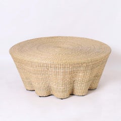 Round Reed Wrapped Ghost Drapery Coffee Table
