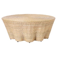 Round Reed Wrapped Ghost Drapery Coffee Table