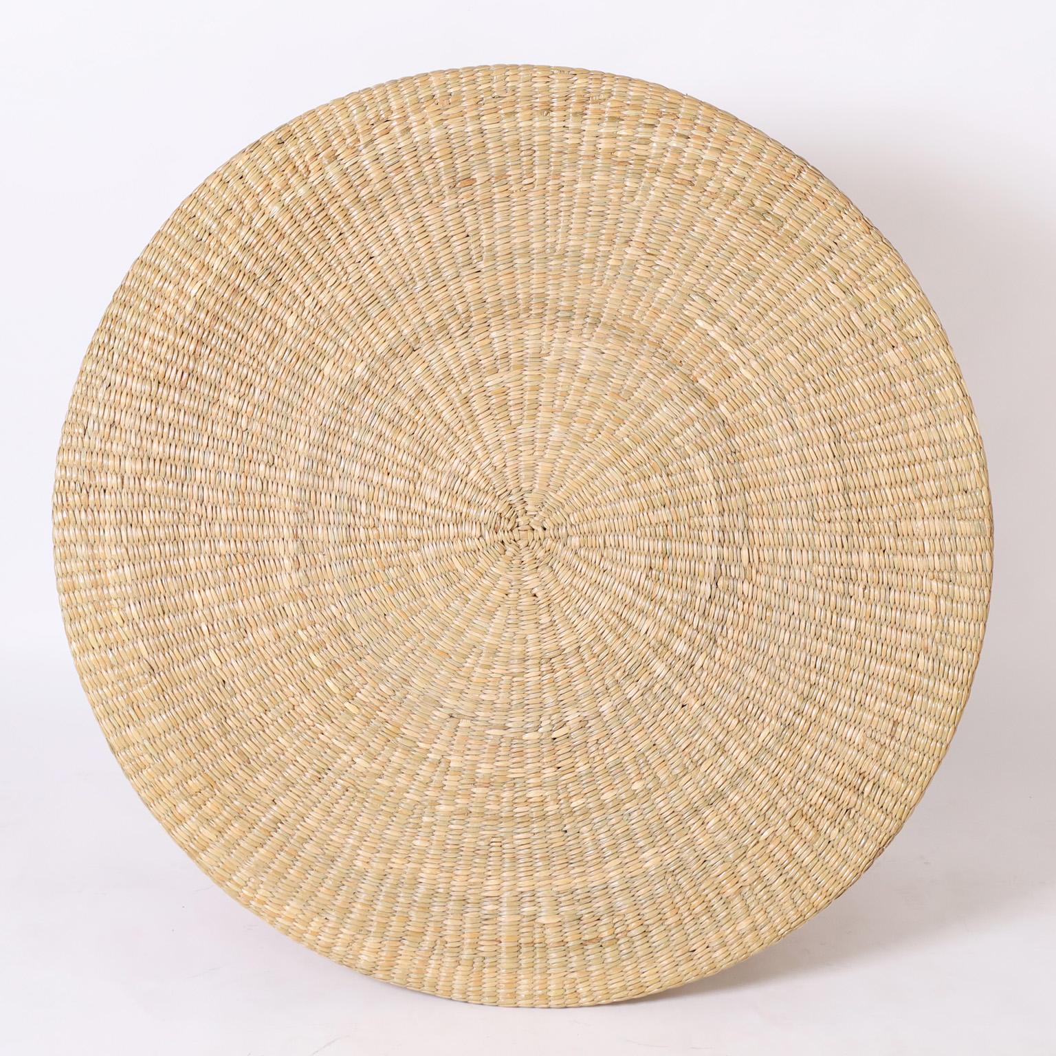 Mexican Round Reed Wrapped Ghost Drapery Coffee Table from the FS Flores Collection For Sale