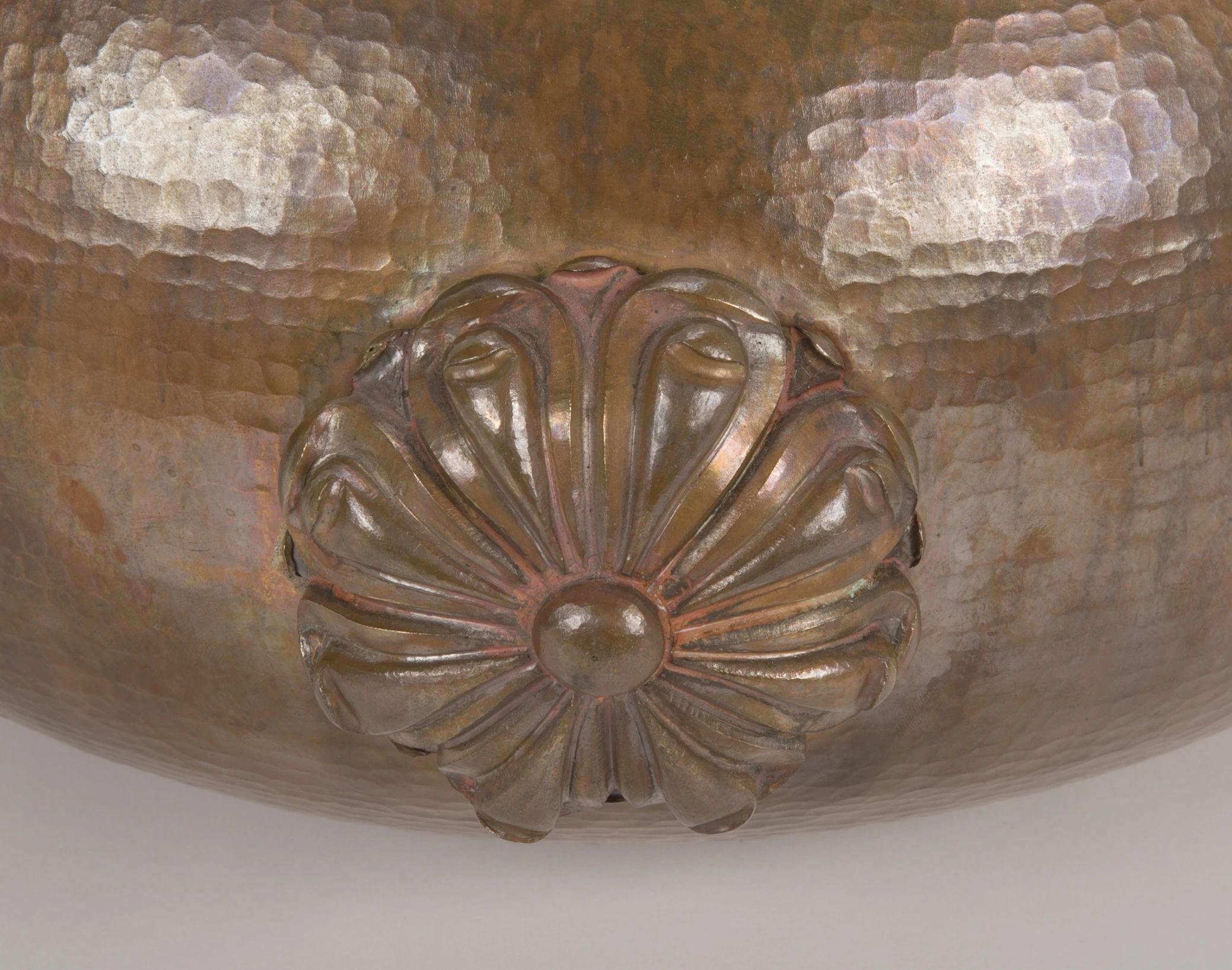 Round Repousse Copper Lotus Form Vase Handcrafted in India by Stephanie Odegard In New Condition For Sale In New York, NY