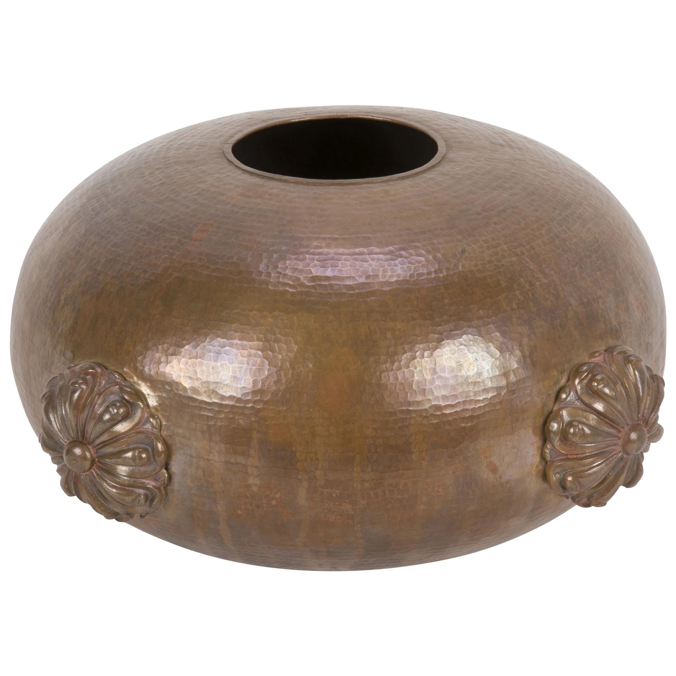 Round Repousse Copper Lotus Form Vase Handcrafted in India by Stephanie Odegard For Sale