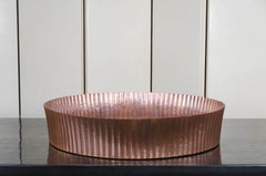 Round Ribbed Cachepot - Light Antique Copper, Hand Repousse