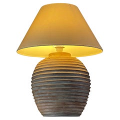 Vintage round ringed terracotta lamp, France