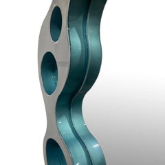 Round Ripple Mirror Gray Blue by Bert Furnari Powder-Coated Aluminum Biomorphic