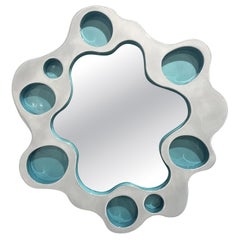 Round Ripple Mirror Gray Blue by Bert Furnari Powder-Coated Aluminum Biomorphic