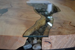 Round RiverRun, Live Edge Dining Table in Character Grade Maple W/ Glass