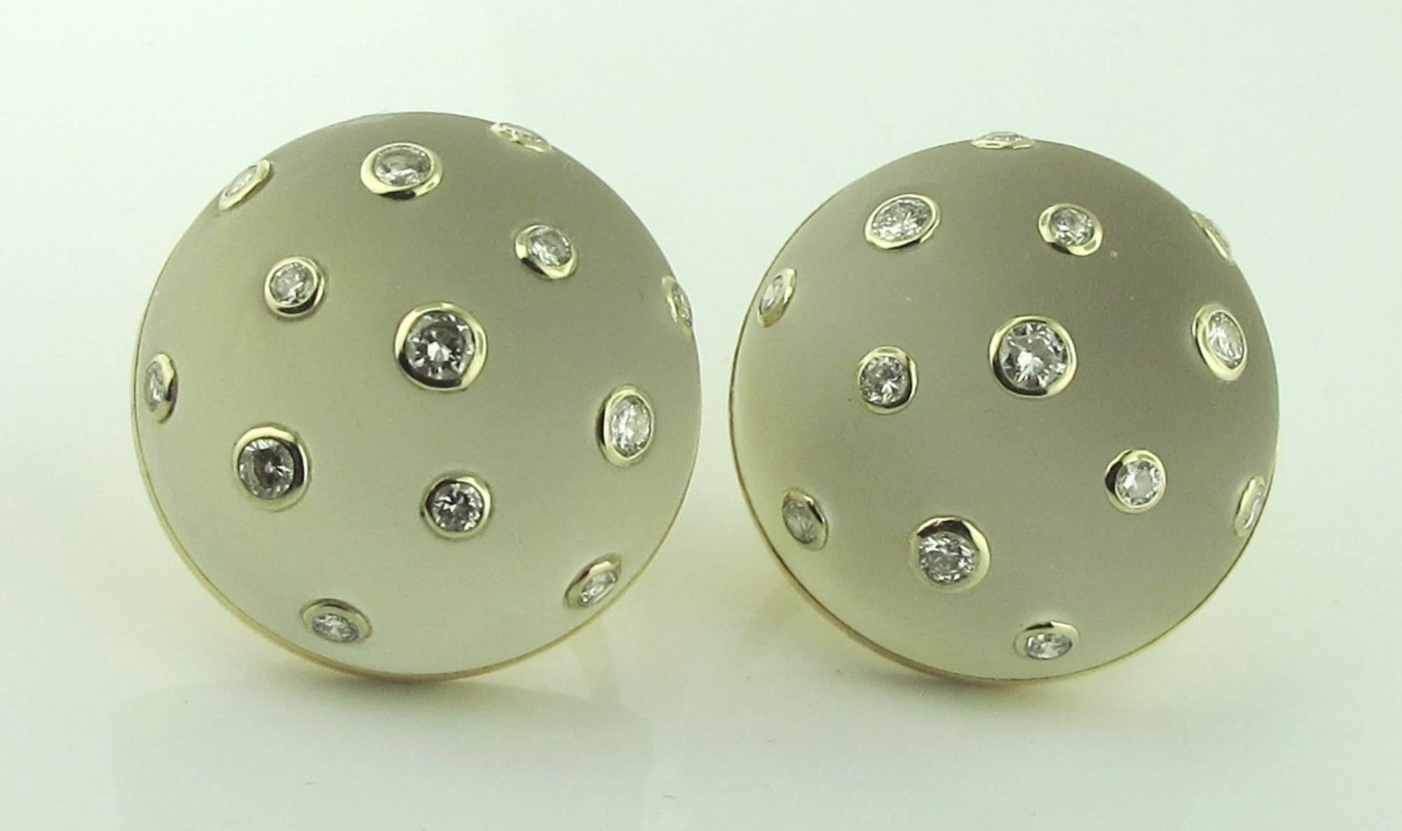Round Cut Round Rock Crystal and Diamond Earrings set in 18 karat yellow gold
