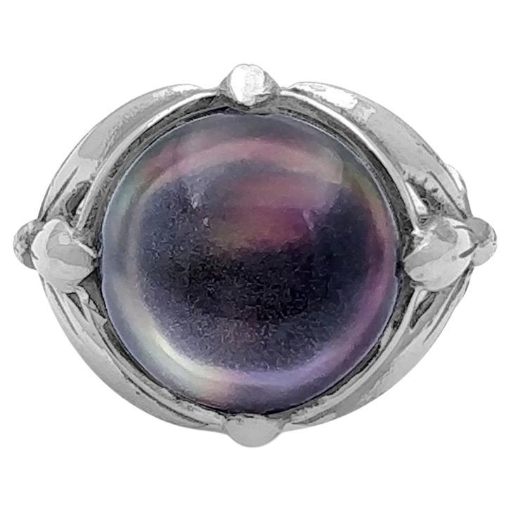 For Sale:  Round Rock Crystal Grey Tahitian Mother of Pearl Ring