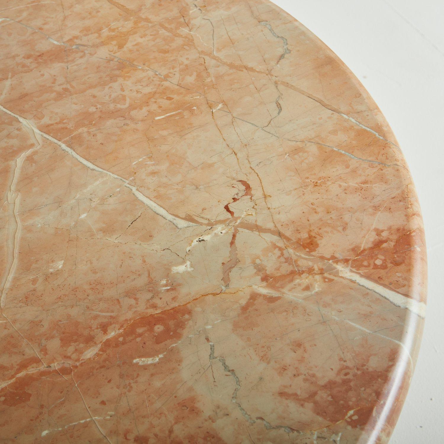 Spanish Round Rojo Alicante Marble Coffee Table with Circular Banded Base, Spain 1988