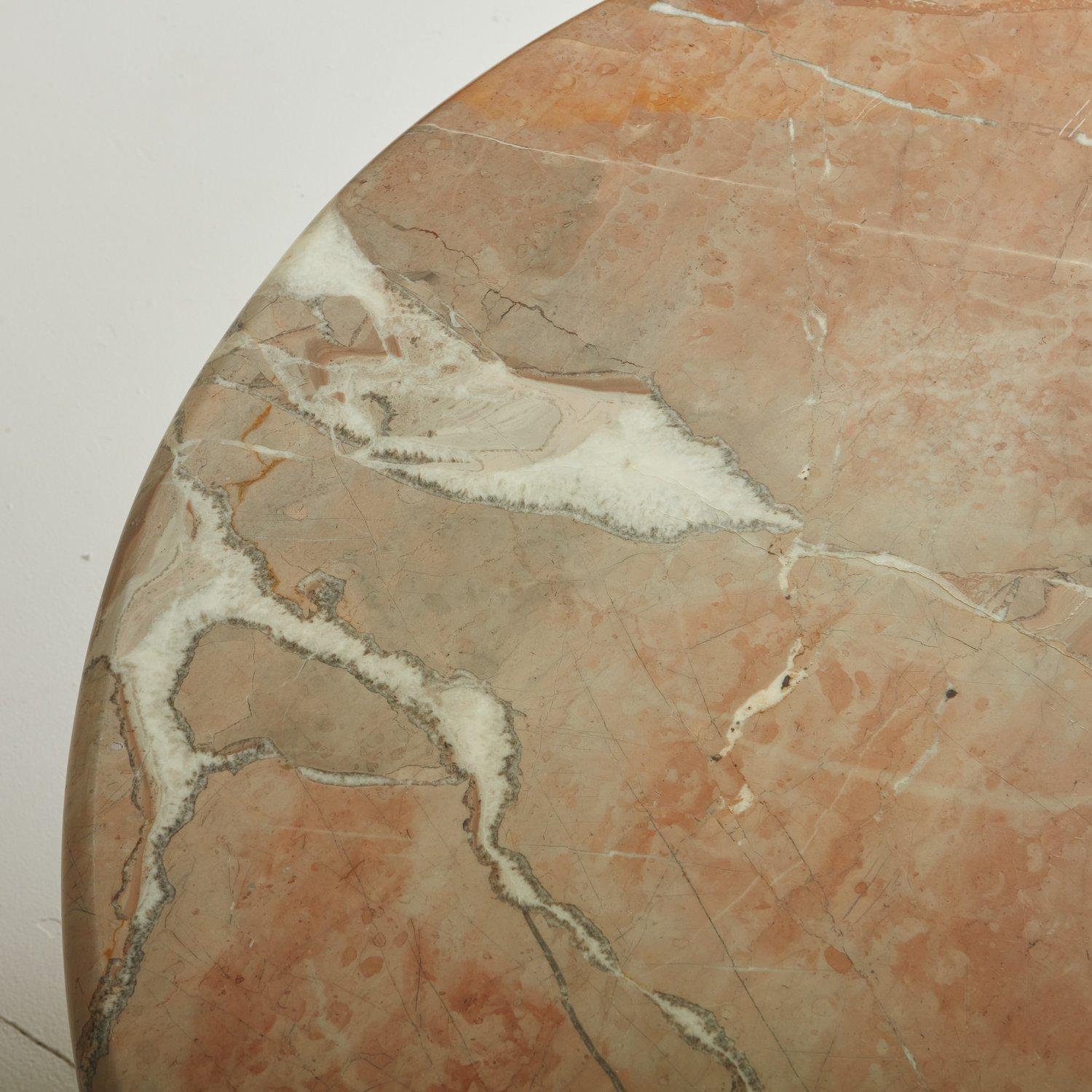 Late 20th Century Round Rojo Alicante Marble Coffee Table with Circular Banded Base, Spain 1988