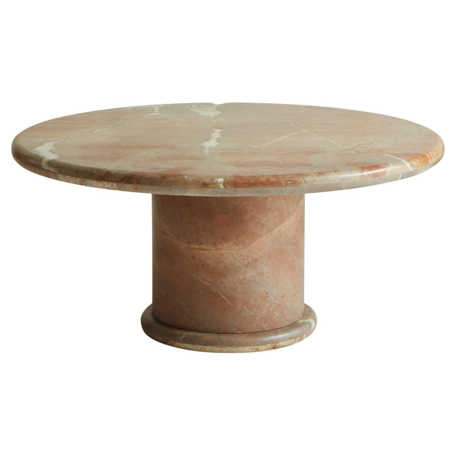 Round Rojo Alicante Marble Coffee Table with Circular Banded Base, Spain 1988